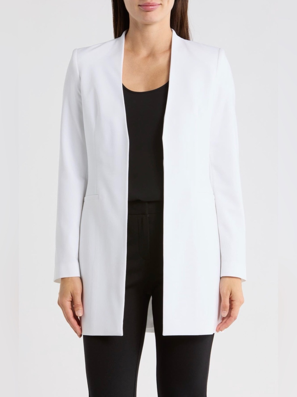 Calvin Klein White Longline Open-Front Blazer MSRP $159